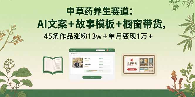 中草药养生赛道:AI文案+故事模板+橱带货,45条作品涨粉13w+单月变现1万+-智库云网创