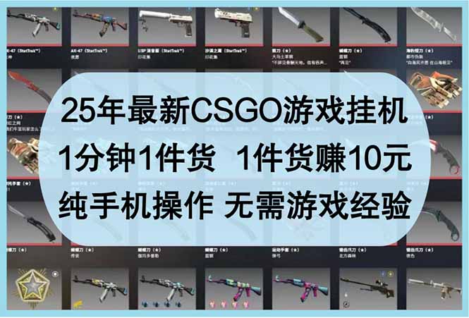 25年最新CSGO游戏挂机,1分钟1件货,1件货赚10元 纯手机操作 无需游戏经验-智库云网创