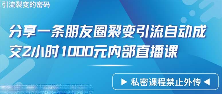 (9850期)仅靠分享一条朋友圈裂变引流自动成交2小时1000内部直播课程-智库云网创