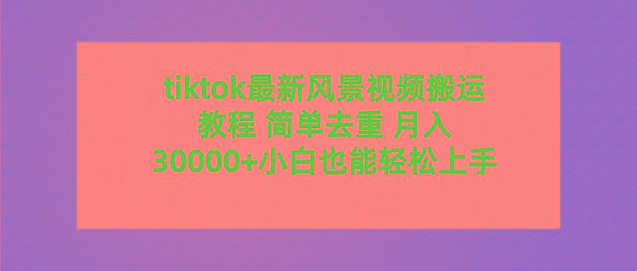(9804期)tiktok最新风景视频搬运教程 简单去重 月入30000+附全套工具-智库云网创