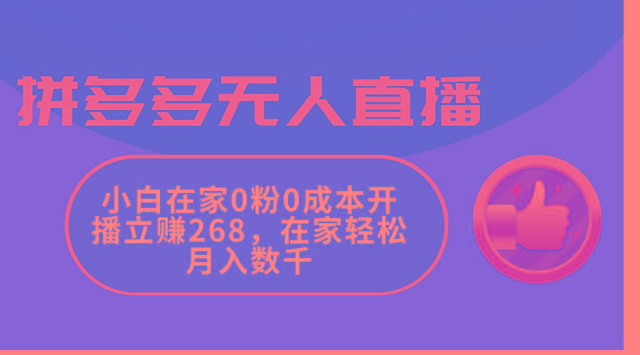 拼多多无人直播,小白在家0粉0成本开播立赚268,在家轻松月入数千-智库云网创