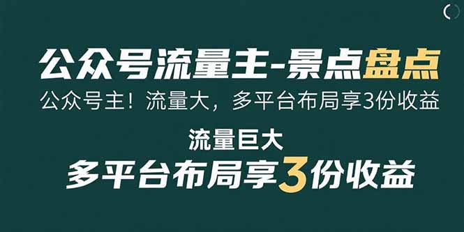 公众号流量主-景点盘点 流量巨大 多平台布局享3份收益-智库云网创