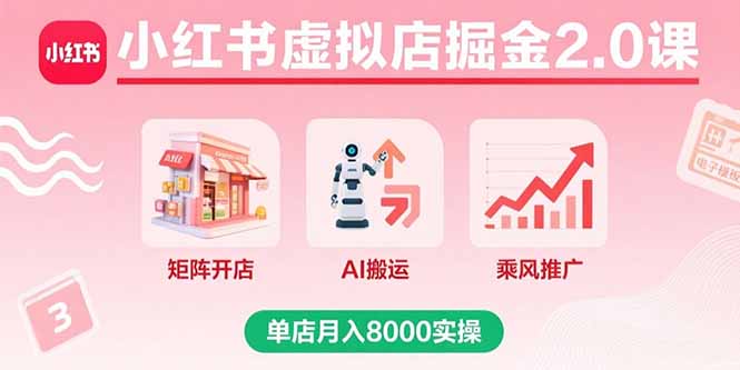 小红书虚拟店掘金2.0课,矩阵开店+AI搬运+乘风推广,单店月入8000实操-智库云网创