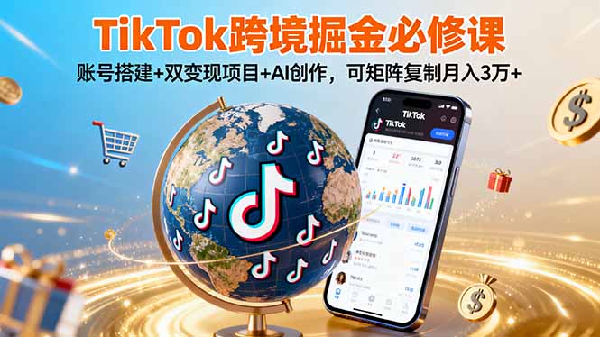 TikTo跨境掘金必修课,账号搭建+双变现项目+AI创作,可矩阵复制月入3万+-智库云网创