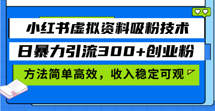 小红书虚拟资料吸粉技术,日暴力引流300+创业粉,方法简单高效,收入稳...-智库云网创