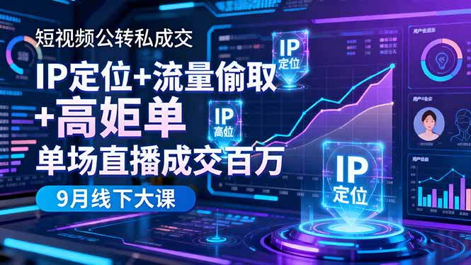 短视频公转私成交9月线下大课,IP定位+流量偷取+高客单,单场直播成交百万-智库云网创