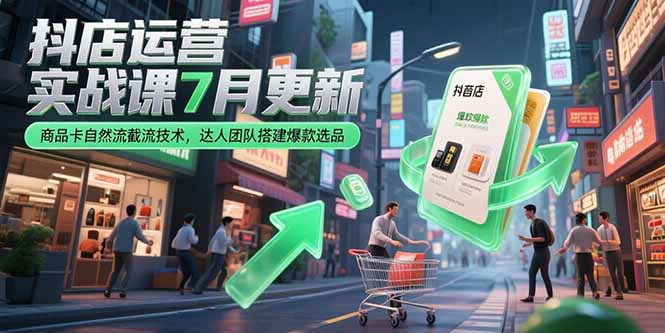 抖店运营实战课7月更新,商品卡自然流截流技术,达人团队搭建爆款选品-智库云网创