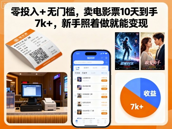 零投入+无门槛,卖电影票10天到手7k+,新手照着做就能变现【揭秘】-智库云网创