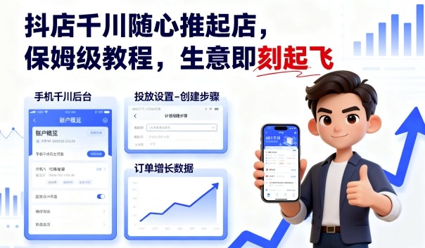 抖店千川随心推起店,保姆级教程,生意即刻起飞-智库云网创