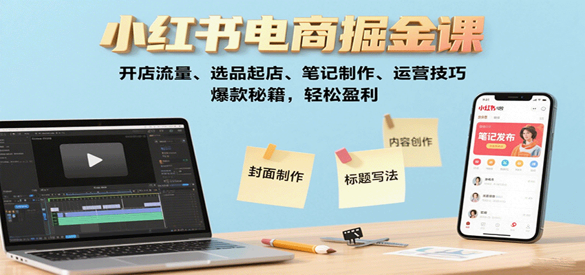 小红书电商掘金课:开店流量、选品起店、笔记制作、运营技巧,爆款秘籍,轻松盈利-智库云网创