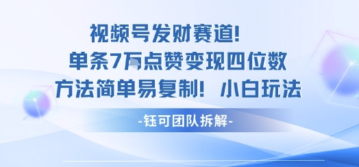视频号发财赛道单条7W点赞变现四位数方法简单易复制小白玩法-智库云网创