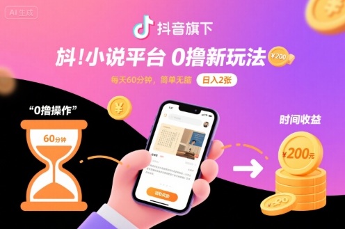 抖音旗下小说平台0撸新玩法,每天挂G60分钟,简单无脑,日入2张【揭秘】-智库云网创