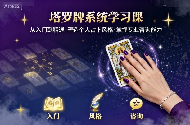 塔罗牌系统学习课,助你从入门到精通,塑造个人占卜风格,掌握专业咨询能力-智库云网创