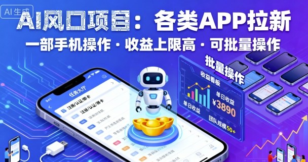 AI风口项目,各类APP拉新,一部手机就可以操作,收益上限高,可批量操作-智库云网创