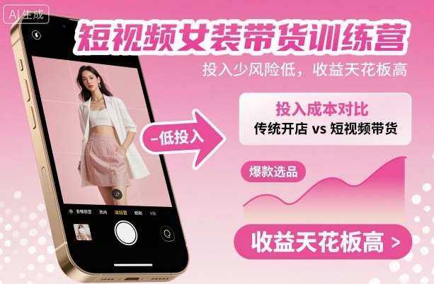 短视频女装带货训练营,投入少风险低,收益天花板高-智库云网创