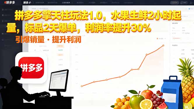 拼多多 擎天柱玩法1.0,水果生鲜2小时起量,标品2天爆单,利润率提升30%-智库云网创