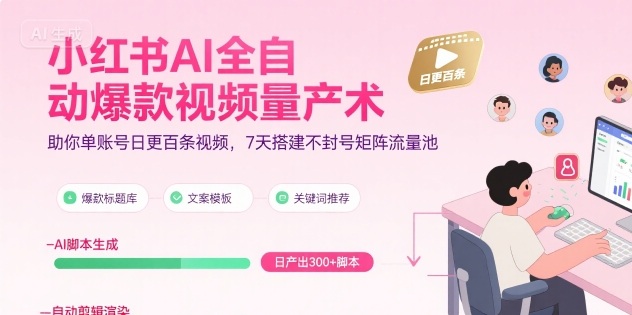 小红书AI全自动爆款视频量产术,助你单账号日更百条视频,7天搭建不封号矩阵流量池-智库云网创