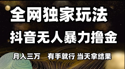 全网独家玩法抖音无人暴力撸金,月入3W,有手就行,当天拿结果【揭秘】-智库云网创