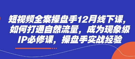 短视频全案操盘手12月线下课,如何打通自然流量,成为现象级IP必修课,操盘手实战经验-智库云网创
