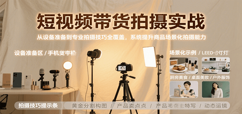 短视频带货拍摄实战,从设备准备到专业拍摄技巧全覆盖,系统提升商品场景化拍摄能力-智库云网创