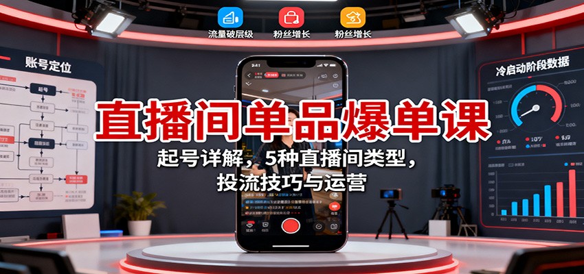 直播间单品爆单课:起号详解,5种直播间类型,投流技巧与运营-智库云网创