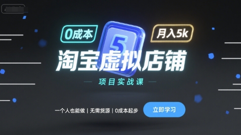 淘宝虚拟店铺项目实战课,一个人也能做,无需货源、0成本起步,月入5k-智库云网创