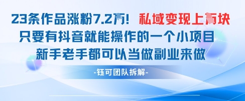 抖音私域项目23条作品涨粉7.2W,私域变现1W-智库云网创