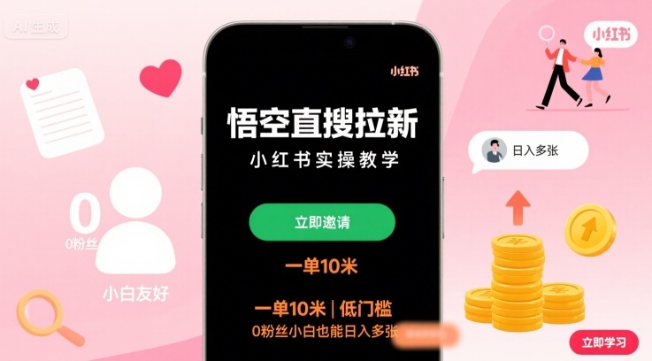 悟空直搜拉新小红书实操教学,一单10米,低门槛,0粉丝小白也能日入多张-智库云网创
