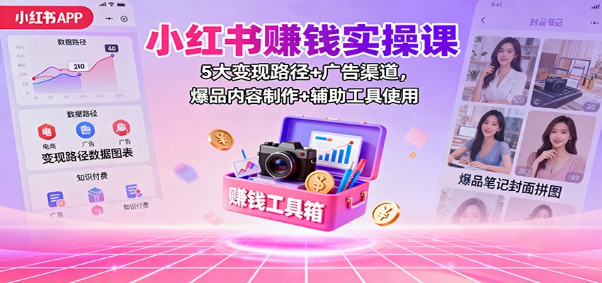 小红书赚钱实操课:5大变现路径+广告渠道,爆品内容制作+辅助工具使用-智库云网创