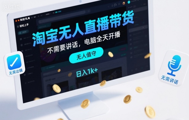 淘宝无人直播带货,不需要出镜,不需要讲话,电脑全天开播,轻松上手,日入1k+【揭秘】-智库云网创
