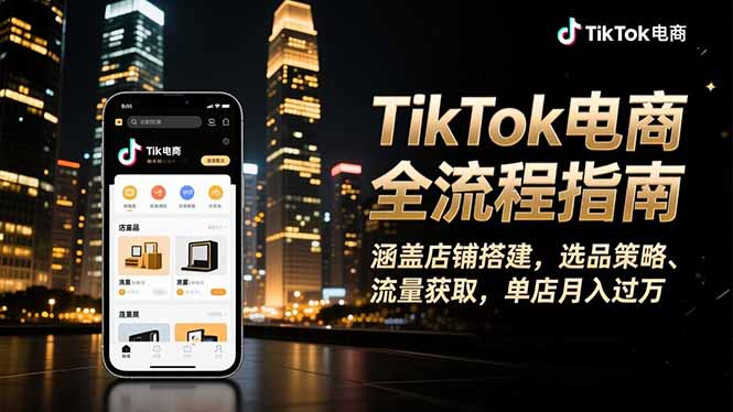 TikTok电商全流程指南,涵盖店铺搭建、选品策略、流量获取,单店月入过万-智库云网创