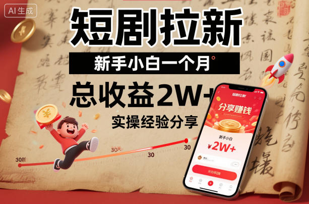 短剧拉新新手小白一个月总收益2W+实操经验分享-智库云网创
