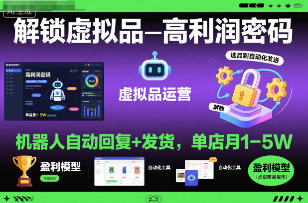 解锁虚拟品高利润密码:机器人自动回复+发货,单店月1-5W【揭秘】-智库云网创