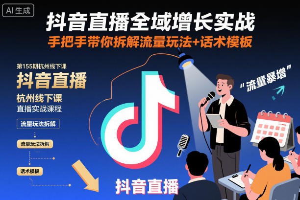 抖音直播全域增长实战第155期杭州线下课,手把手带你拆解流量玩法+话术模板-智库云网创