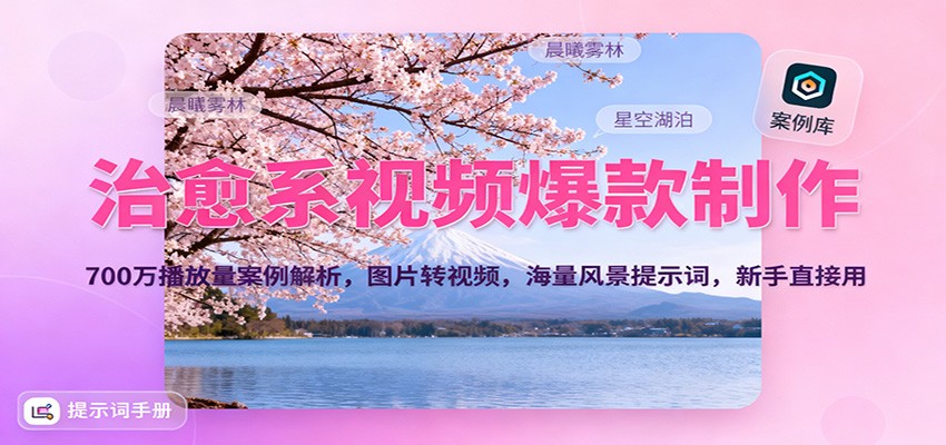 治愈系视频爆款制作,700万播放量案例解析,图片转视频,海量风景提示词,新手直接用-智库云网创