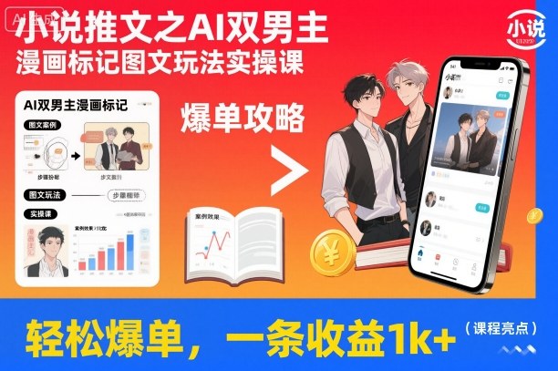 小说推文之AI双男主漫画标记图文玩法实操课,轻松爆单,一条收益1k+-智库云网创