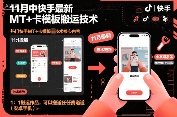 11月中快手最新MT+卡模板搬运技术,1:1搬运作品,可以搬运任何赛道(安卓手机)-智库云网创