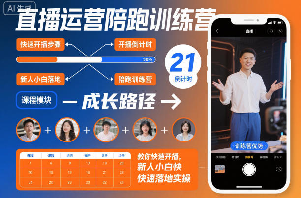 直播运营陪跑训练营,教你快速开播,新人小白快速落地实操-智库云网创