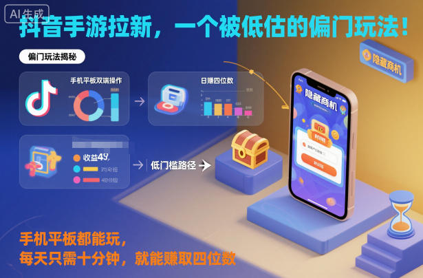 抖音手游拉新,一个被低估的偏门玩法!手机平板都能玩,每天只需十分钟,就能賺取四位数【揭秘】-智库云网创