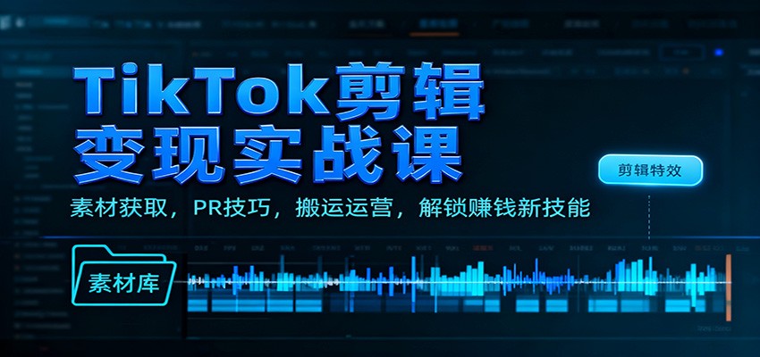TikTok剪辑变现实战课:素材获取,PR技巧,搬运运营,解锁赚钱新技能-智库云网创