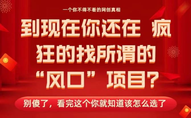马上26年了,你还在找所谓的风口项目?别傻了,看完这个你全都懂了!【揭秘】-智库云网创