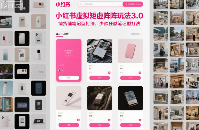 小红书虚拟矩阵玩法3.0,铺货铺笔记型打法,少款狂怼笔记型打法-智库云网创