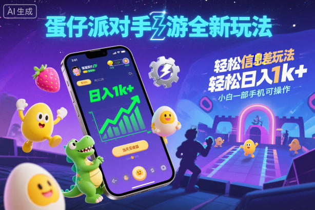 蛋仔派对手游全新玩法,轻松日入1k+,风口信息差玩法,当天见收益,小白一部手机可操作-智库云网创