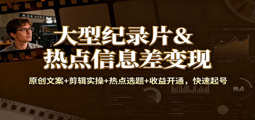 大型纪录片&热点信息差变现:原创文案+剪辑实操+热点选题+收益开通,快速起号-智库云网创