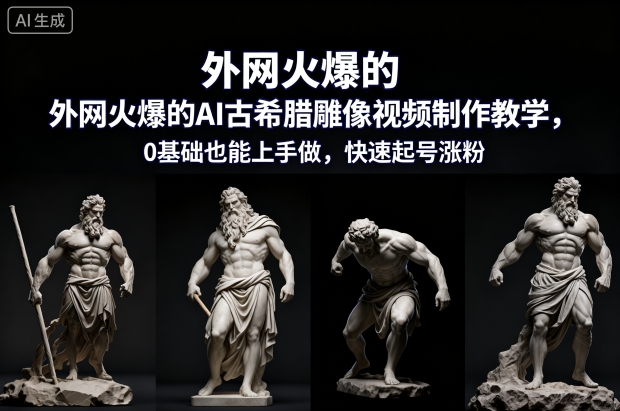 外网火爆的AI古希腊雕像视频制作教学,0基础也能上手做,快速起号涨粉-智库云网创