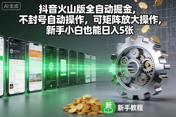 抖音火山版全自动掘金,不封号自动操作,可矩阵放大操作,新手小白也能日入5张【揭秘】-智库云网创