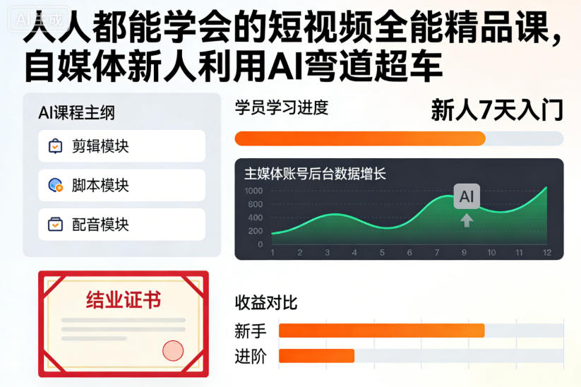 人人都能学会的短视频全能精品课,自媒体新人利用AI弯道超车-智库云网创