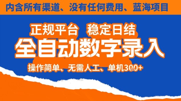 全自动数字录入,单机日入3张+,内含所有渠道全程免费零成本,操作简单可矩阵开干【揭秘】-智库云网创