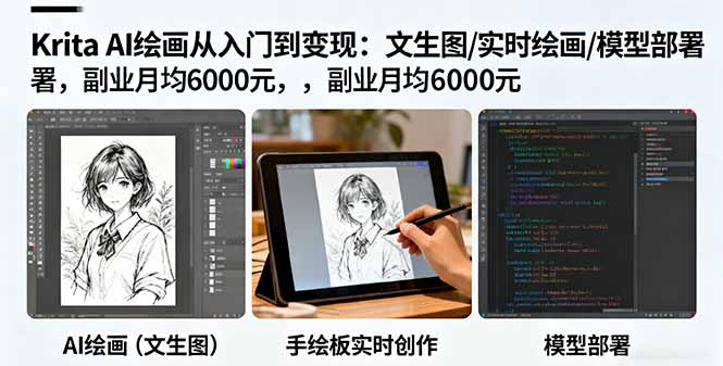 Krita AI绘画从入门到变现：文生图/实时绘画/模型部署，副业月均6000元-智库云网创