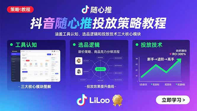 抖音随心推投放策略教程：涵盖工具认知、选品逻辑和投放技术三大核心模块-智库云网创
